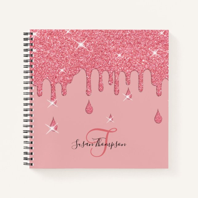 Elegant Personalised Pink Glitter Effect Sparkles Notebook (Front)