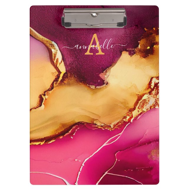 Elegant Personalised Pink & Gold Marble  Clipboard (Front)
