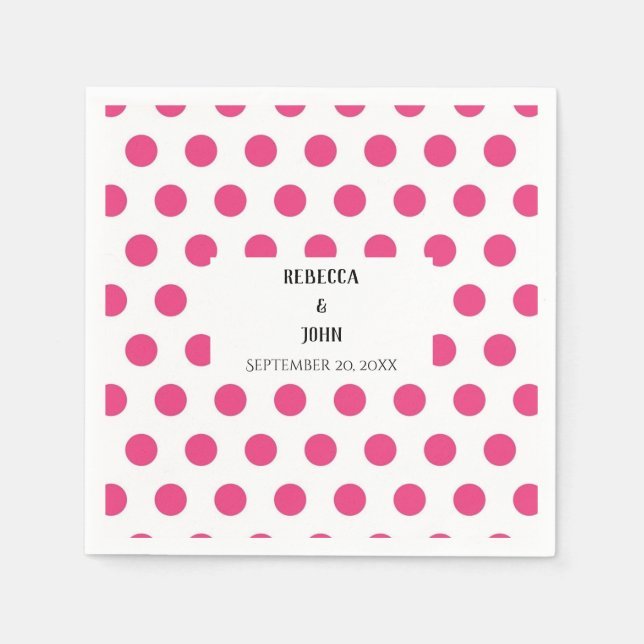 Elegant Personalised Pink Polka Dot Wedding Napkin (Front)
