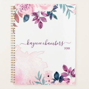 Elegant Personalised Pink & Purple Flowers Custom Planner