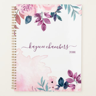Elegant Personalised Pink & Purple Flowers Custom Planner
