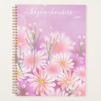 Elegant Personalised Pink & White Flowers Custom Planner