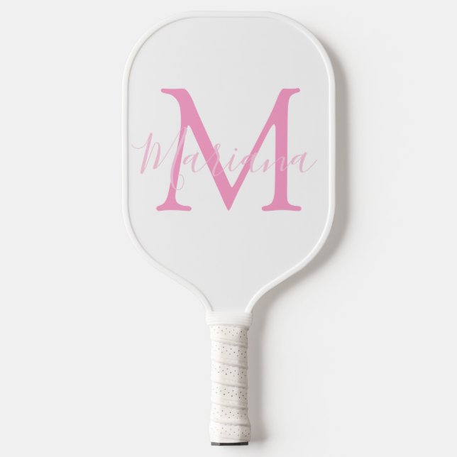 elegant personalised  pink white minimalist girly pickleball paddle (Front)