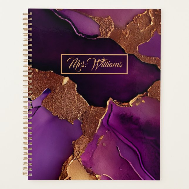 Elegant Personalised Planner Purple, Gold Marble  (Front)