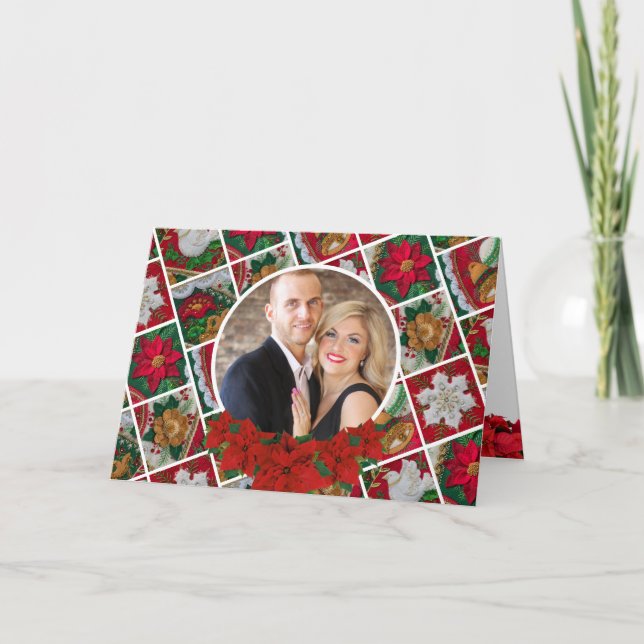 Elegant Personalised Poinsettia Christmas  Holiday Card (Front)