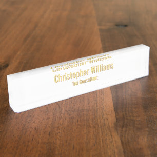 Elegant Personalised Professional White Faux Gold Nameplate