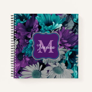 Elegant Personalised Purple and Blue Flowers Notebook