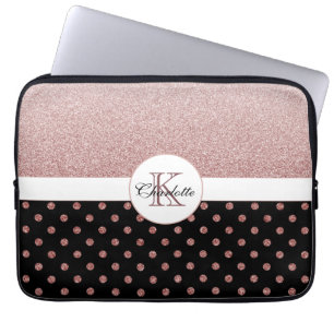 Elegant Personalised Rose Gold Glitter Monogram Laptop Sleeve