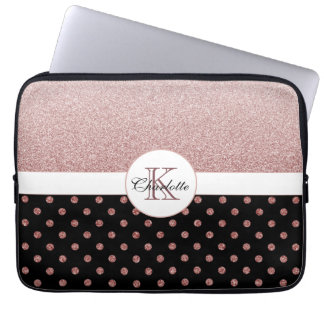 Elegant Personalised Rose Gold Glitter Monogram Laptop Sleeve