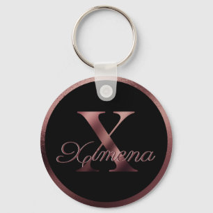 Elegant Personalised Rose Gold Monogram Letter X Key Ring