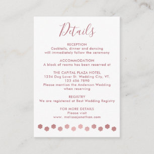 Elegant Personalised Rose Gold Pet Wedding Details Enclosure Card