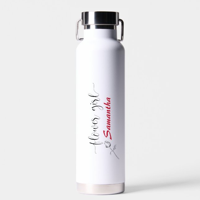 Elegant Personalised Script with Rosebud Water Bottle (Front)
