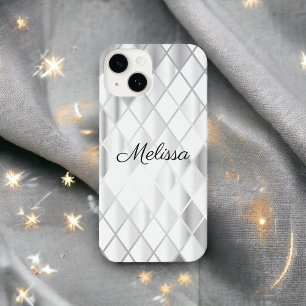 Elegant Personalised Silver Grey Diamond Luxury iPhone 14 Case