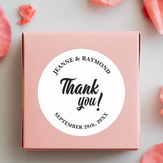 Elegant Personalised Thank You Wedding Favour Classic Round Sticker (Creator Uploaded)