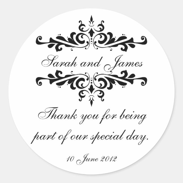 Elegant Personalised Thank You Wedding Sticker (Front)