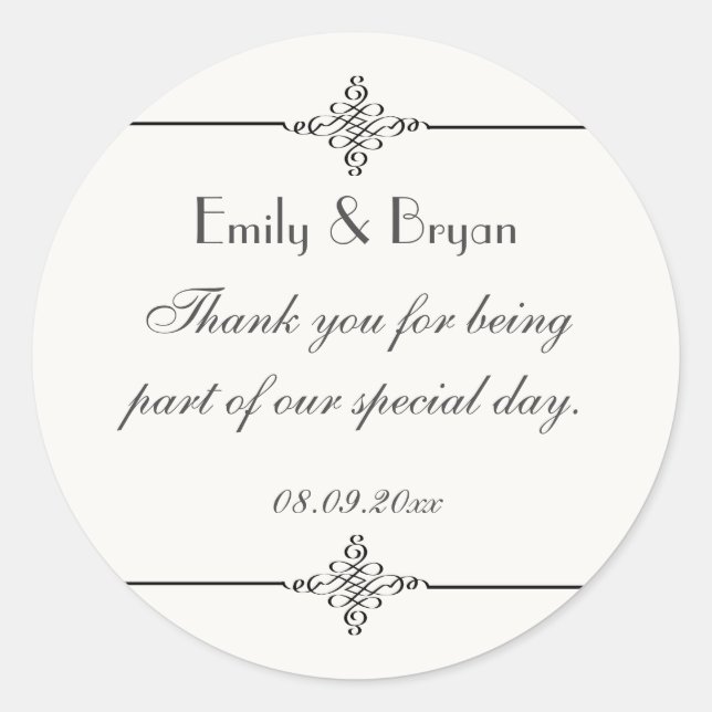 Elegant Personalised Thank You Wedding Sticker (Front)