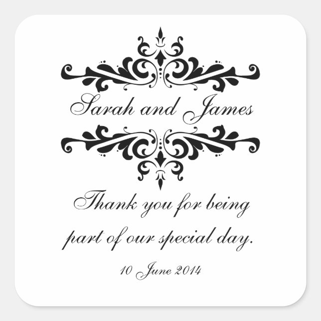 Elegant Personalised Thank You Wedding Stickers (Front)