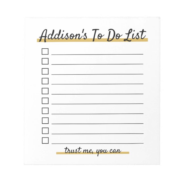 Elegant Personalised To do list Notepad (Front)