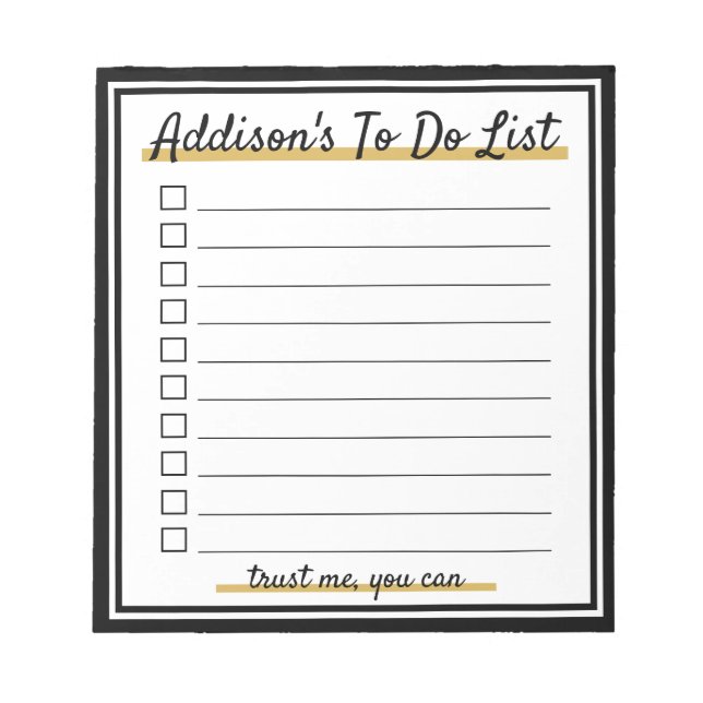 Elegant Personalised To do list Notepad (Front)