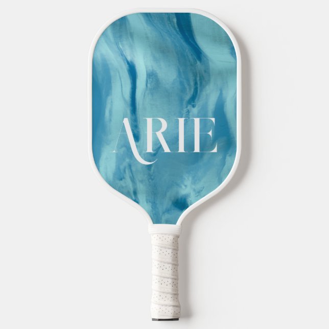 Elegant Personalised Wavy Blue Pattern Pickleball Paddle (Front)