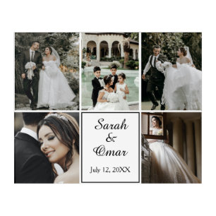 Elegant Personalised Wedding 5 Photo Collage  Acrylic Print
