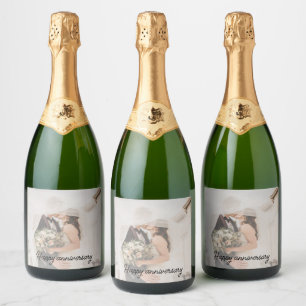 Elegant Personalised Wedding Anniversary Photo   Sparkling Wine Label