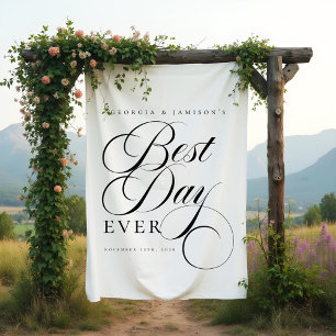 Elegant Personalised Wedding "Best Day Ever" Sign Tapestry