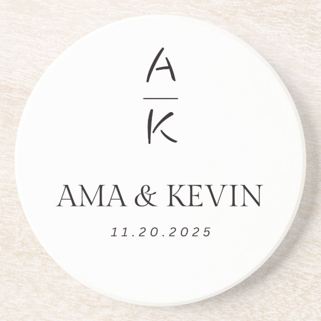 Elegant Personalised Wedding Coaster – Custom Mono (Front)