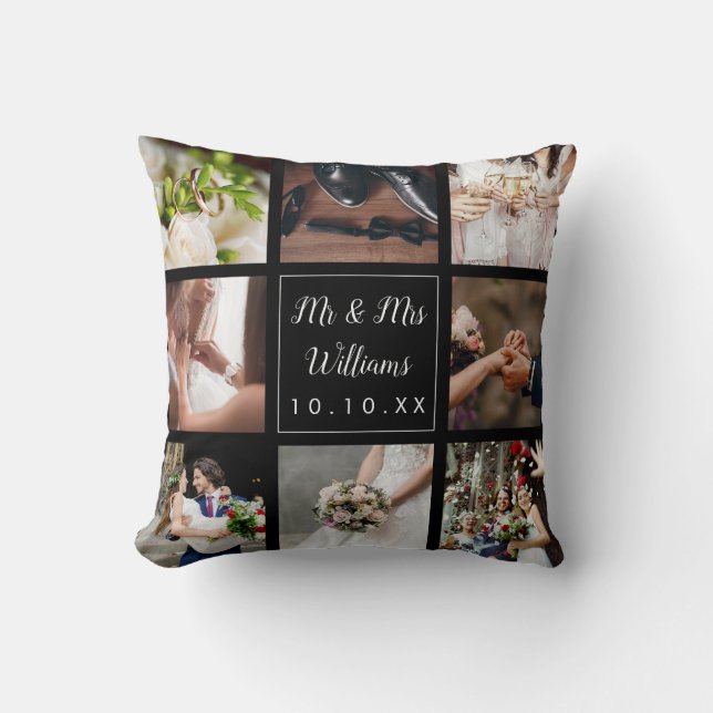 Elegant Personalised Wedding Day Photo Collage Cushion (Front)