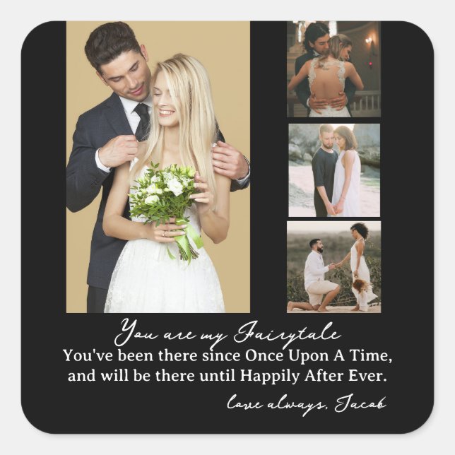 Elegant Personalised Wedding Day Photo Collage  Square Sticker (Front)