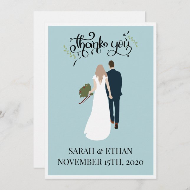 Elegant Personalised Wedding Thank You Cards (Front/Back)