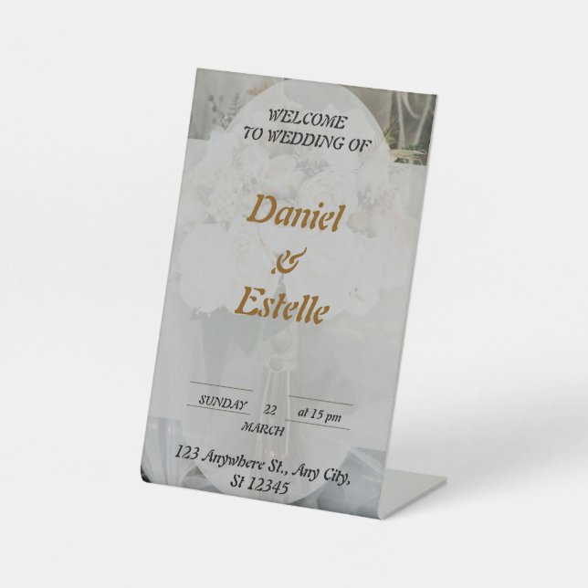 elegant personalised wedding welcom pedestal sign (Front)