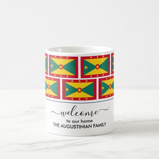 Elegant Personalised Welcome GRENADA FLAG Coffee Mug (Center)