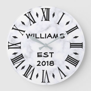 Elegant Personalised White Marble Large Clock