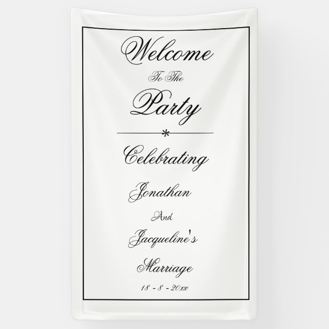 Elegant Personalised White Wedding Welcome Banner (Vertical)