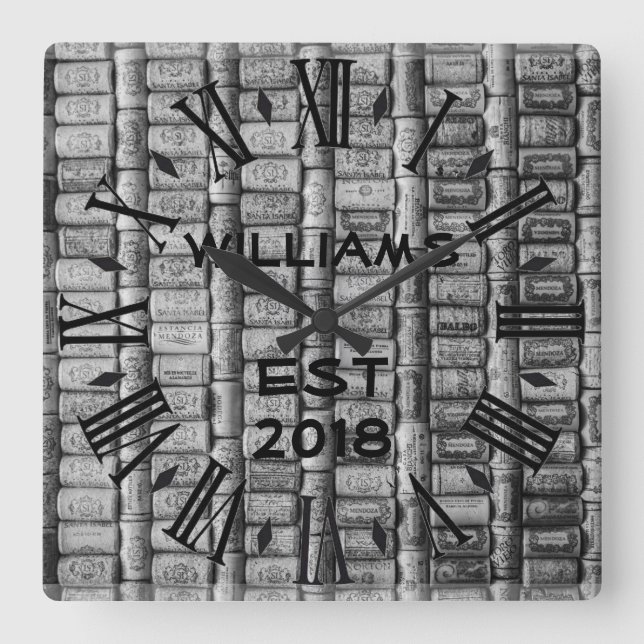 Elegant Personalised Wine Cork Square Wall Clock (Front)