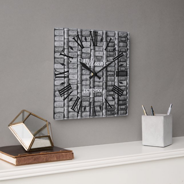 Elegant Personalised Wine Cork Square Wall Clock (Office)