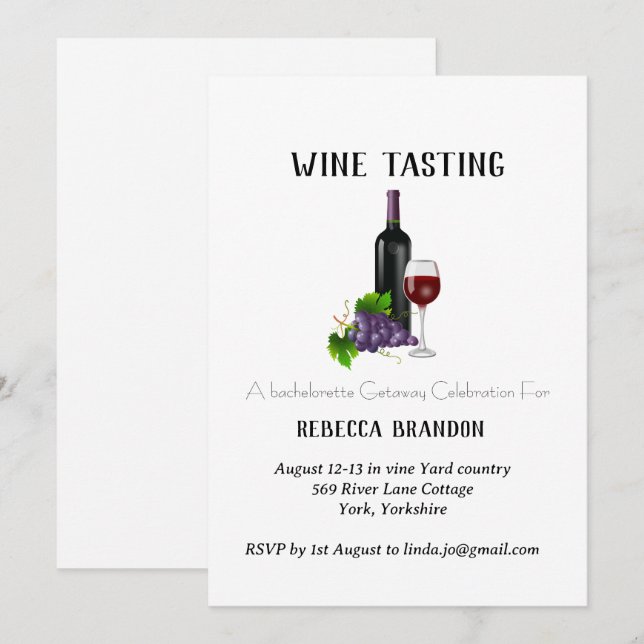 Elegant Personalised Wine Tasting Weekend Invitation (Front/Back)