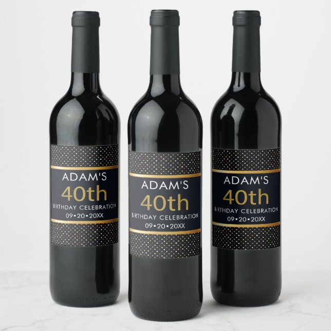 Elegant Personalized 40th Birthday Gold Wine Label (Bottles)