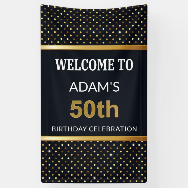 Elegant Personalized 50th Birthday Gold Banner (Vertical)