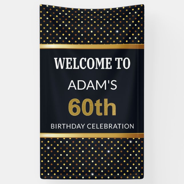 Elegant Personalized 60th Birthday Gold Banner (Vertical)