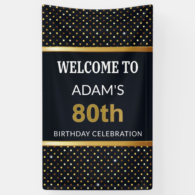 Elegant Personalized 80th Birthday Gold Banner (Vertical)