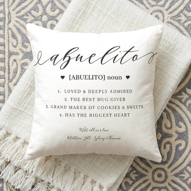 Elegant Personalized Abuela Definition Keepsake Cushion (Custom Abuela Definition Mother's Day Keepsake Throw Pillow)