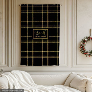 Elegant Personalized Black Gold Tartan Blanket