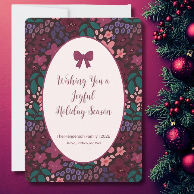 Elegant Personalized Burgundy Floral Flat Card (Elegant Burgundy Floral Holiday Card)