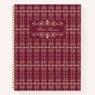 Elegant Personalized Burgundy & Gold Floral Swirl Notebook