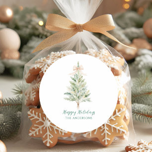 Elegant  Personalized Christmas Tree Classic Round Sticker