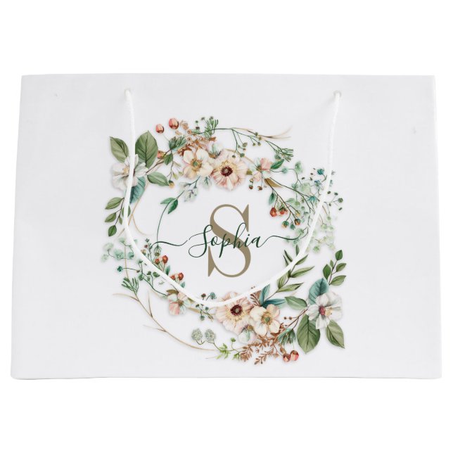 Elegant Personalized Floral Monogram Name Gift Bag (Front)