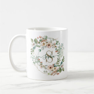 Elegant Personalized Floral Monogram Name Gift Coffee Mug