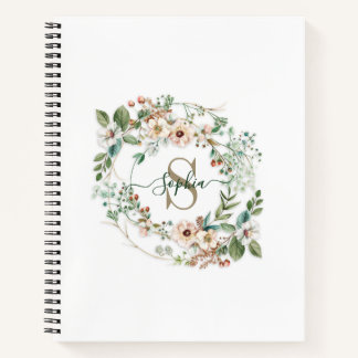 Elegant Personalized Floral Monogram Name Notebook